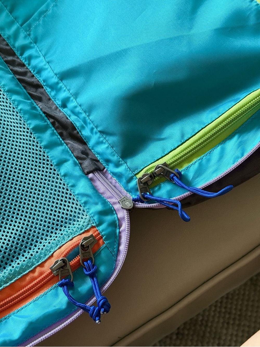 cotopaxi gray backpack with purple, yellow, mint and orange trim - Picture 6 of 6